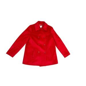 J Jill Bright Red Wide Fit Wool Blend Peacoat Jacket Size Medium Fall Winter